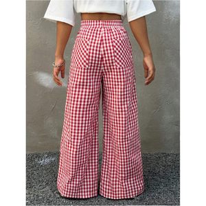 Pantalones Anchos a Cuadros para Niña, Cintura Alta, Elásticos, Transpirables, Tela Oxford, Casuales - Product Image 3