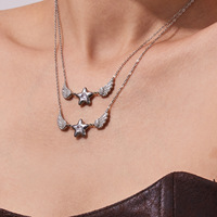 Collier pendentif étoile en zircon minimaliste tendance de luxe, chaîne en acier inoxydable style bambou, pour femme, usage quotidien, vente en gros