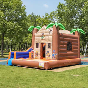 Château gonflable pirate en PVC commercial léger, grand, en forme de cabane en rondins, avec toboggan pour enfants et adultes, garantie de 3 ans - Product Image 1