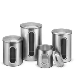 Designer Canister Best Selling Stainless Steel Bean Coffee Sugar Canister Tin Brushed Jars