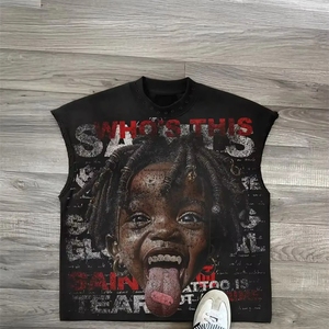Camiseta sin mangas personalizada con estampado, estilo oversize, con pedrería, para hombre, de alta calidad, estilo urbano. - Product Image 3