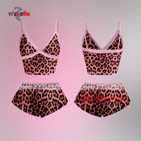 Ensemble de pyjama décontracté 2 pièces pour femme, motif léopard, avec débardeur licou à rayures en dentelle personnalisées et short de plage imprimé guépard