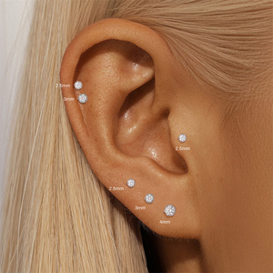 Pendientes clásicos de plata S925 con seis puntas y moissanita redonda de color D, con parte trasera plana, para perforaciones, varios tamaños: 2.5mm, 3mm, 4mm, para cartílago. - Product Image 4