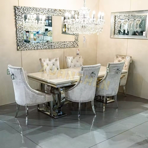 Juego de Comedor de Lujo Moderno de Mármol de <span class=keywords><strong>Alta</strong></span> Gama con <span class=keywords><strong>Mesa</strong></span> y 6 Sillas para Restaurante y Cocina, Color Gris para el Hogar - Product Image 5
