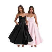 Q0219 Nouvelle Robe Chic Européenne Automne 2024 pour Femme, Coupe Trapèze, Couleur Unie, Bretelles Fines, Décoration Boutons, Longueur Midi, Idéale Soirée et Mariage
