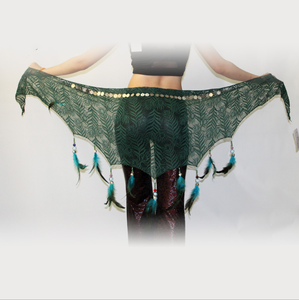 เข็มขัดผ้าพันคอสะโพกลูกปัดขนนกยูงชุดเต้นระบำหน้าท้อง - Product Image 3