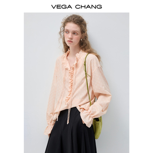 VEGA CHANG <span class=keywords><strong>Camicetta</strong></span> Personalizzata Stile Sweet Girl <span class=keywords><strong>con</strong></span> Colletto Alto e Volant, Nuovo Design <span class=keywords><strong>con</strong></span> Ricamo a <span class=keywords><strong>Cuori</strong></span> e Puntini per Donne - Product Image 2