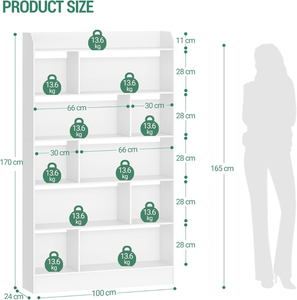 Estantería <span class=keywords><strong>Blanca</strong></span> Resistente con Certificación BSCI, Librería con 6 Compartimentos, Estante de Almacenamiento, Estantería Vertical para Sala de Estar, Oficina, Dormitorio - Product Image 4