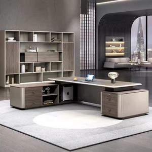 高さ調節可能なエグゼクティブL型MDFマネージャーデスク耐久性のある電気ワークステーション家具オフィス - Product Image 3