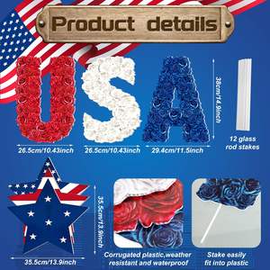 Panneau de jardin patriotique à motif d'étoile à cinq branches et de rose, drapeau américain du Jour de l'Indépendance, best-seller, pour la décoration de pelouse - Product Image 6