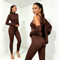 Ensemble de yoga trois pièces de qualité supérieure : soutien-gorge de sport push-up, débardeur et pantalon taille haute sculptant et amincissant, en stock