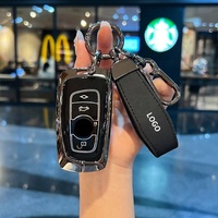 Housse de clé de voiture intelligente en alliage de zinc argenté de qualité supérieure pour BMW avec logo latéral métallique et porte-clés en cuir, anti-chute et étanche