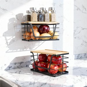 <b>Kitchen</b> Storage <b>Rack</b> 2 Piece Set Black Foldable Multi Function Countertop Wall Mounted Organizer For Condiments <b>Vegetables</b> - Product Image 1