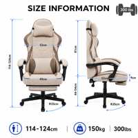 Chaise de jeu ergonomique avec repose-pieds pivotante inclinable en tissu, chaise de bureau ergonomique réglable en hauteur lombaire personnalisable