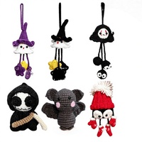 Pendentif en peluche fait main en fil de laine, motif Halloween (Fantôme, Petite Rouge-Rouletée), breloque pour sac d'étudiant et ornement à suspendre au volant de voiture