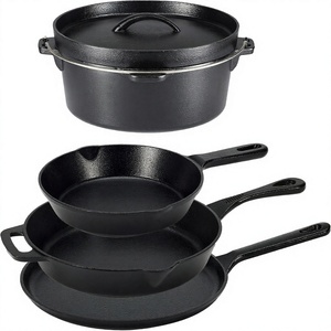 Basics Pre-gekruide gietijzeren 5-delige kookpannenset, ovenbestendig, PFOA-vrij, zwart - Product Image 1