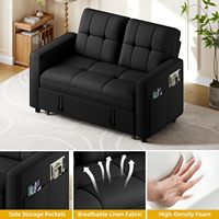 Sofá Cama Convertible Moderno 3 en 1, Sofá Cama con Estructura de Madera, Cama Extraíble, Futón de Lino, Respaldo Reclinable, Bolsillo Lateral, Dormitorio