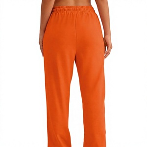 Pantalones Deportivos de Algodón Naranja para Mujer, Corte Recto, Ajuste Personalizado, Cintura con Cordón, Casuales, Largos, Cintura Media, Color Sólido, Ropa de Invierno - Product Image 2