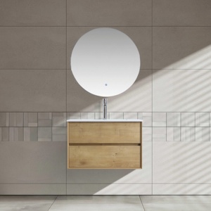 Mobile Bagno Moderno da <span class=keywords><strong>32</strong></span> <span class=keywords><strong>Pollici</strong></span> con Lavabo Singolo, 2 Cassetti, in Rovere, Piccole <span class=keywords><strong>Dimensioni</strong></span>, Montaggio a Parete, Set Multidimensionale in MDF e Compensato, 2 Lati - Product Image 5