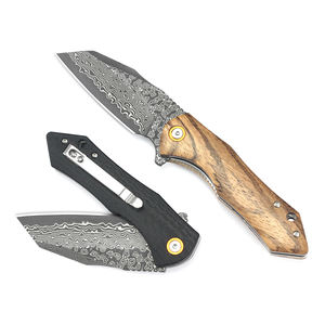 سكين جيب قابل للتخصيص GT-DM020 من خشب الزيبرا/ألياف الكربون G10 وفولاذ دمشقي قابل للطي للاستخدام الخارجي من تونايفير - Product Image 4