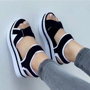Sandali <span class=keywords><strong>Donna</strong></span> con Zeppa e Punta Aperta, Modello Estivo <span class=keywords><strong>da</strong></span> Spiaggia, Suola Spessa a Linea Continua, Misura 43 - Product Image 5