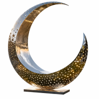 Sculpture de lune moderne en acier inoxydable poli pour extérieur, art métallique perforé en forme d'étoile, statue LED, décoration de jardin et de place publique, personnalisable