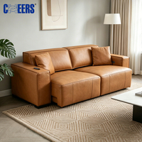 MANWAH CHEERS Sofá Cama de 2 Plazas de Cuero Genuino al por Mayor con Control Remoto, Chaise Longue Eléctrico Deslizable para Sala de Estar