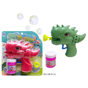 Pistola per bolle Dino rosa e verde con soluzione 19x20.5x4 per bambini, gioco all'aperto - Product Image 2