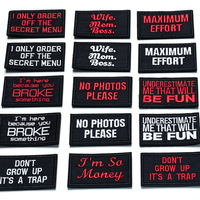 Patch brodé tactique rectangulaire en tissu avec lettres anglaises 3D, thermocollant et auto-agrippant