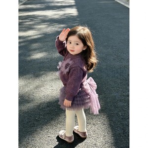 Tongxingyuan Girls Purple Floral Sweater Tutu Skirt Set Thickening Cotton Autumn Winter Princess Outfit - Product Image 3