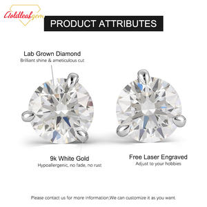 Boucles d'oreilles en or blanc 9 carats Goldleafgem avec diamants de laboratoire taille brillant DEF VS VVS, boucles d'oreilles clous en diamant cultivé plaqué or - Product Image 2