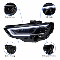 Ensemble de phares LED BK pour Audi A3 2014-2016, lentille de projecteur DRL haut de gamme, clignotant séquentiel, plug and play
