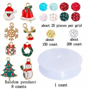 Christmas Glass <b>Beads</b> DIY Jewelry <b>Kit</b> 8mm Round <b>Beads</b> With Letters And Charms For Bracelet Making Kids Craft Set - Product Image 2