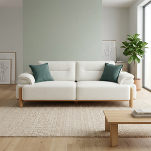 Sofá Cama Seccional Contemporáneo de Tela, Tres Plazas, con Patas de Madera de Teca, Respaldo Acolchado y Brazos Enrollados, para Sala de Estar - Product Image 3