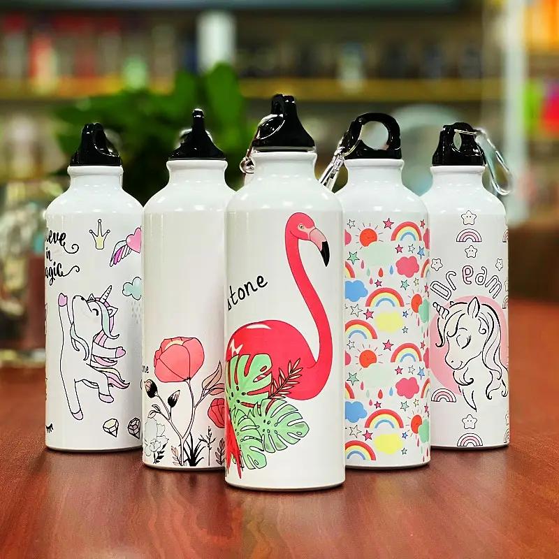 Botella de agua deportiva para bicicleta, Impresión de logotipo personalizado que cambia de color, metal, aluminio, sublimación, venta al por mayor