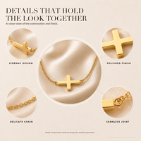 Collier minimaliste en acier inoxydable plaqué or 18 carats avec croix et zircon, design géométrique tendance, chaîne à maillons, cadeau unisexe pour la vie quotidienne