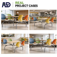 Ensemble table et chaises de cantine en plastique PP, structure métallique, sièges interconnectés pour salle scolaire