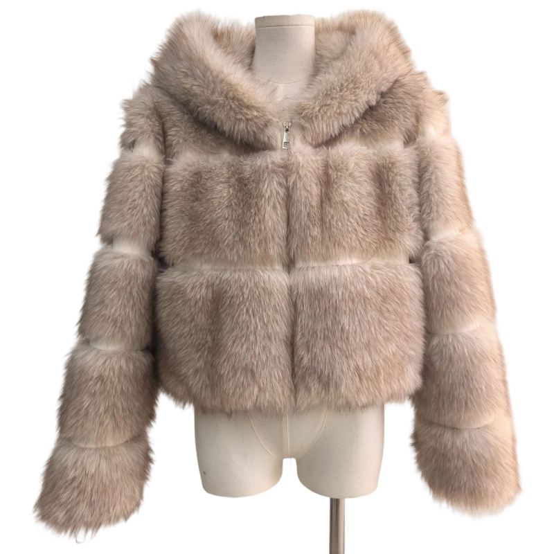 Striped Faux Fox Fur Coat