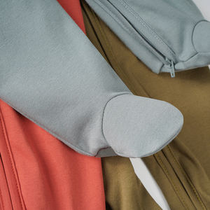 Custom GOTS Certified Algodão Orgânico Plain Zipper Mangas Compridas Pés Roupa Do Bebê Verão <span class=keywords><strong>Romper</strong></span> Do Bebê Pijama - Product Image 3