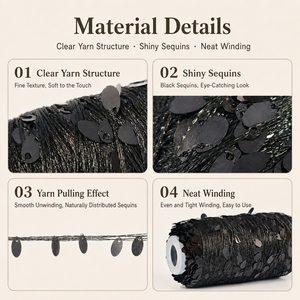Hilo de Poliéster/Nailon con Lentejuelas Negras en Forma de Lágrima de 100g - Hilo Metálico Fino <span class=keywords><strong>para</strong></span> Manualidades, Tejido, Bordado y Decoración Artesanal - Product Image 3
