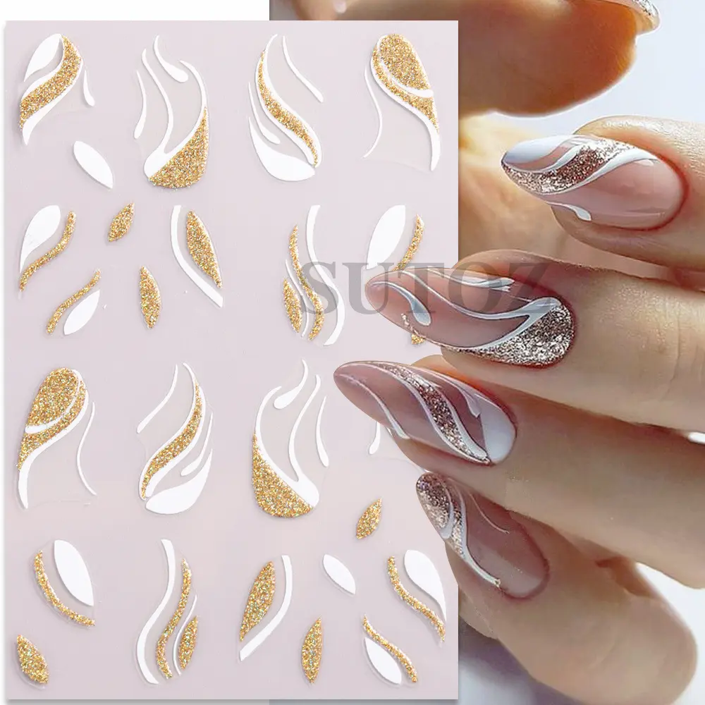 2024 new nail stickers French glitter lines nail art adhesive backing stickers wholesale