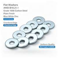 XH Brand DIN ISO Standard Flat Washers Grade 1008 Carbon Steel Blue White Zinc Plated Chamfered Edge Industrial Plain Washers