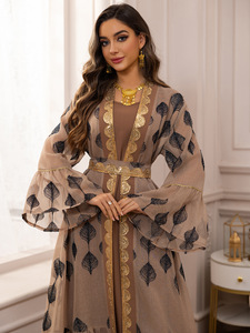 Élégante Tenue Islamique: Robes Marocaines Caftan pour Femme, Brodé, Manches Cloche, Abaya Musulmane, Ensemble 2 Pièces avec <span class=keywords><strong>Ceinture</strong></span> - Product Image 4