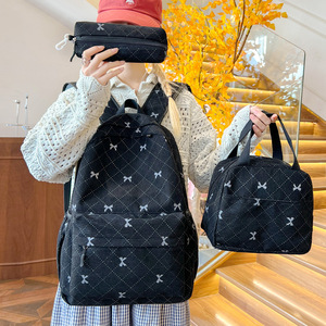 <b>School</b> Bag Autumn and Winter New Style College Student Corduroy High <b>School</b> Student Bow <b>Backpack</b> High-Looking Casual - Product Image 4