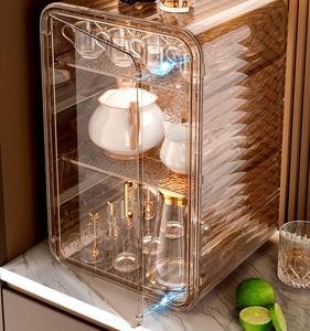 NOUVEAU Armoire de <span class=keywords><strong>rangement</strong></span> multifonctionnelle anti-poussière pour tasses à eau et services à thé, support organisé pour la cuisine ou la salle à manger - Product Image 4