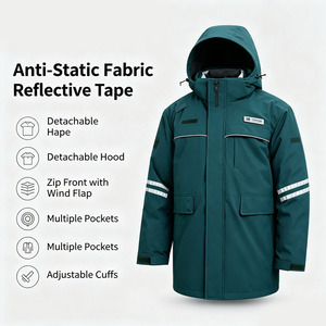 Vêtements de travail d'hiver personnalisés en gros, veste de travail antistatique à capuche avec bandes réfléchissantes pour la construction - Product Image 3
