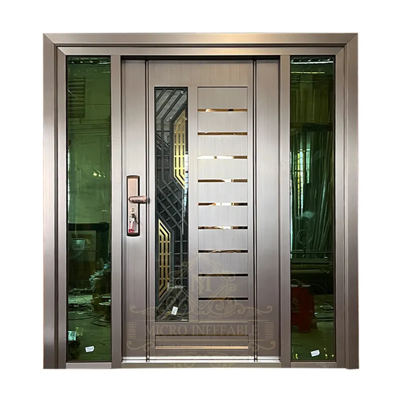 Porta d'ingresso di sicurezza dell'entrata del metallo di livello superiore di alta sicurezza di vendita calda con il prezzo di fabbrica di vetro colorato grigio