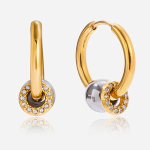 ต่างหูห่วง ทอง 18K สแตนเลสประดับเพชรทรงเรขาคณิต เครื่องประดับแฟชั่น - Product Image 1