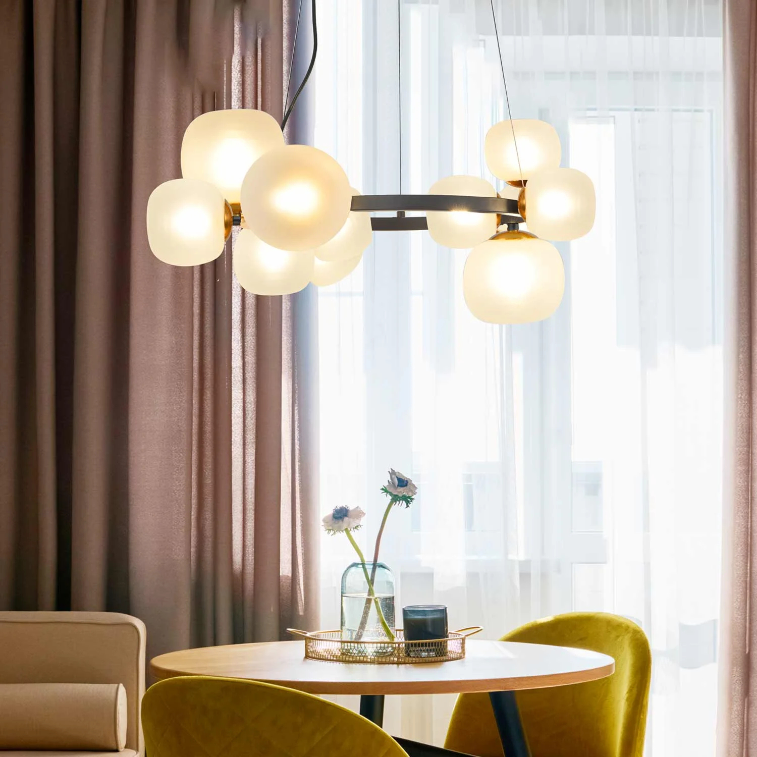 Nicoletta 11-Light Modern Home Office Ceiling Lamp High Quality Black Iron White Glass Surface Mounted Elegant Design Practical
