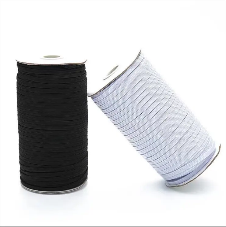 Custom high quality knitted braided elastic band White and black color Various size flat elastic strap